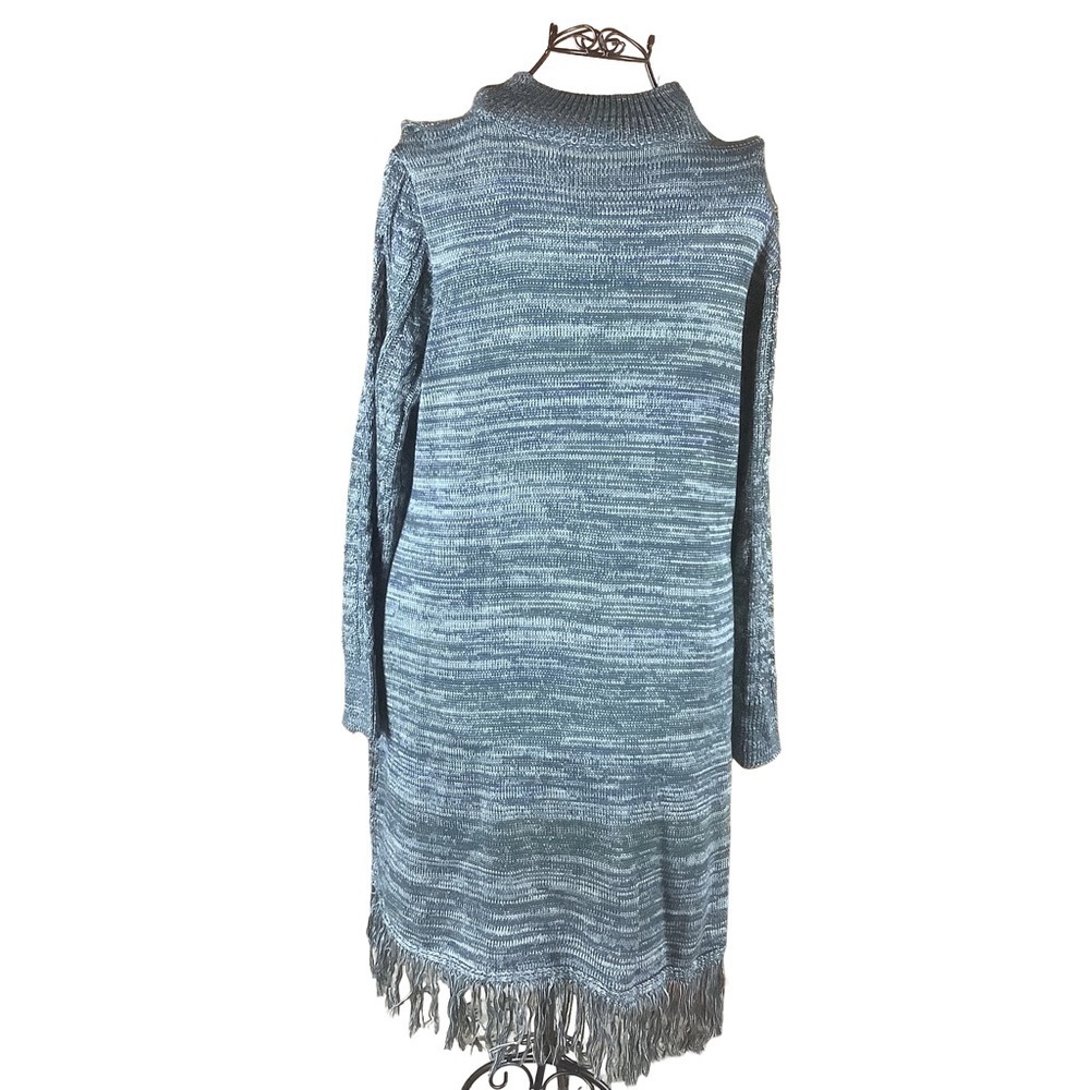 🖤 Soft Surroundings Heathered Gray Fringe Hem Sweater Dress- Plus Size 1X - Picture 4 of 11